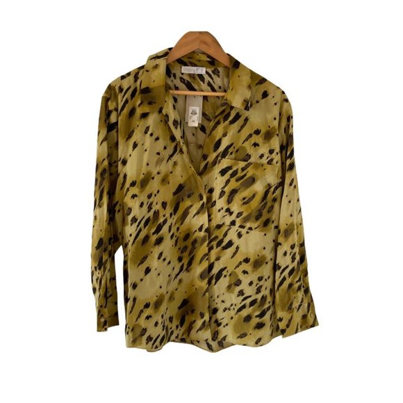 Primark Tops - Primark Women's Black Animal Print Lime Green Slim Fit Shirt Size 18